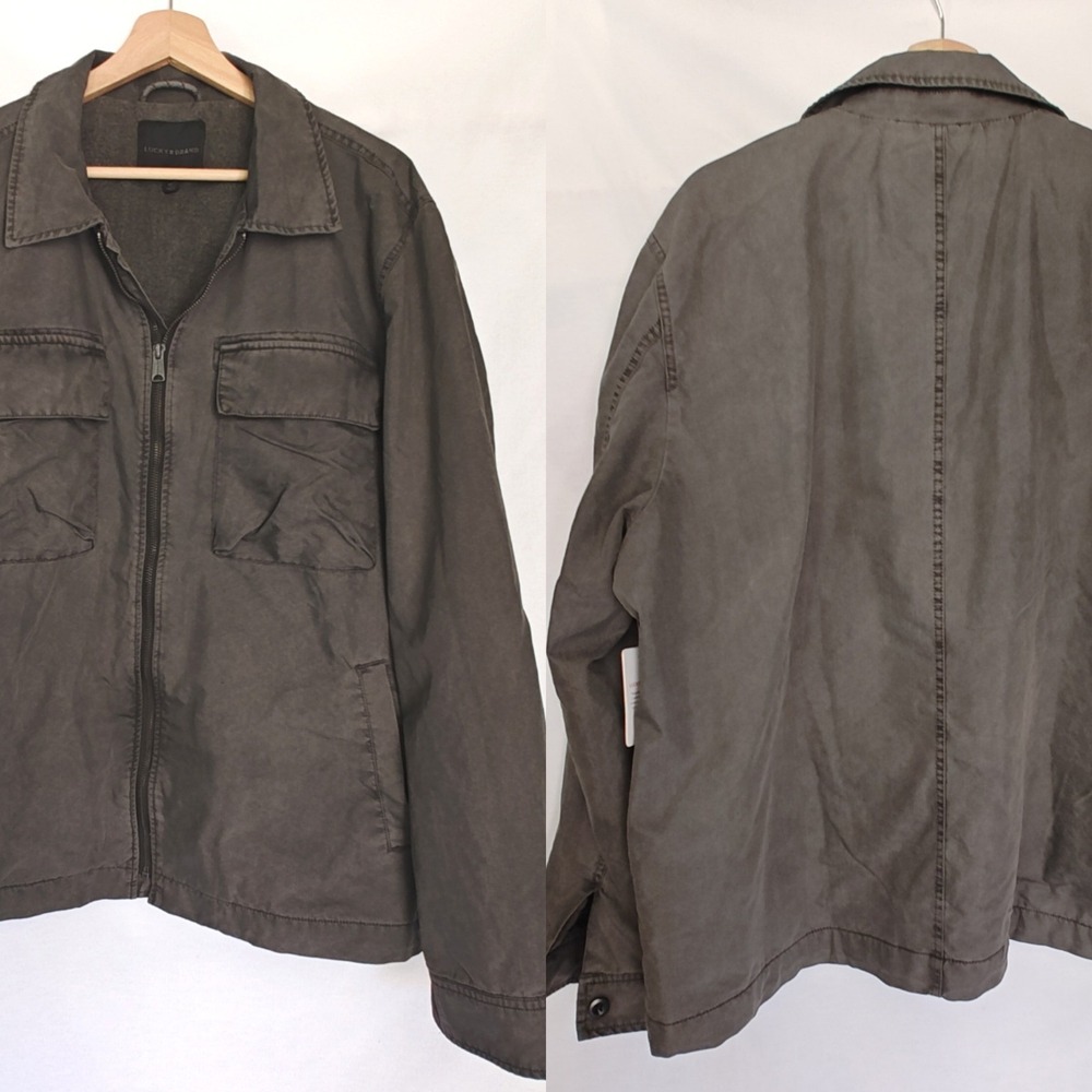 Lucky Brand Fleece Lined Shirt Jacket Gray Green XL FLAWWED New